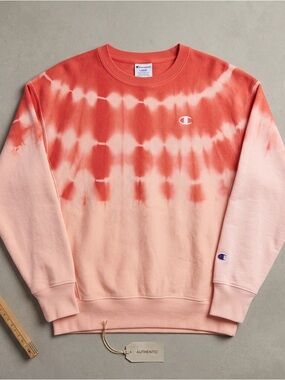 051-Beautiful Champion Coral and Pink Tie-Dye Crewneck Sweatshirt
